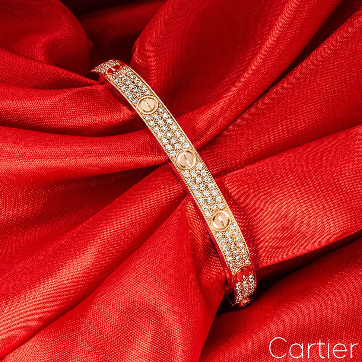 Cartier Rose Gold Pave Diamond Love Bracelet Size 18 N6036918
